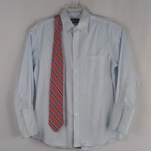 Tasso Elba white plaid button up shirt men size L